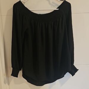 Black Smocked Relaxed Blouse